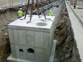 Manhole B8 completed concrete vault facing east on Demonbreum