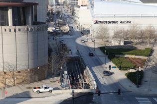 New lines in trench facing west along Demonbreun
