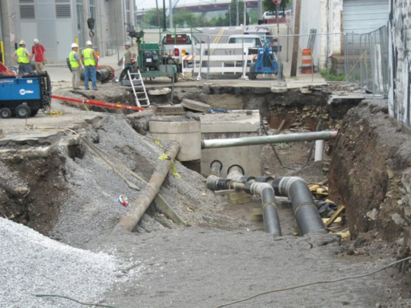 New steam and condensate line facing east on Malloy