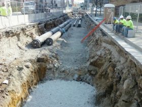 Open trench facing east on Demonbrun in front of the Country Music Hall of Fame